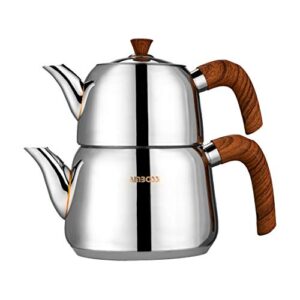 amboss turkish teapot set with steam lid 4 pcs stainless steel wood design bakelite handles induction compatible turkish tea set