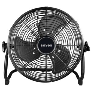 seyas rechargeable outdoor floor fan, 12'' portable 5200mah battery operated fan with metal blade, cordless high velocity industrial fan running 3.5-24 hours for patio, camping, home and hurricane