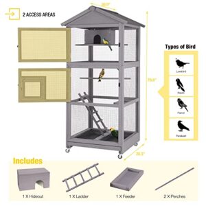 Aivituvin Bird Cages Outdoor Bird Aviary Indoor Parakeet Cage with Perch for Birds, Large Dove cage with Wire Netting Above The Removable Pull Out Tray - Wheels Include