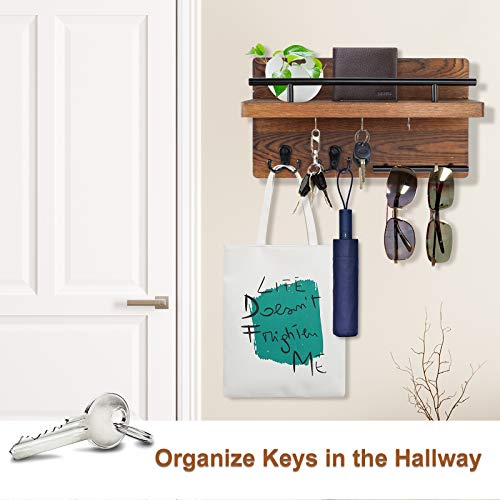 OurWarm Mail Key Holder for Wall Decorative, Wooden Mail Organizer Wall Mount with 5 Key Hooks, Wood Key Hangers for Wall with Mail Key Rack, Rustic Mail Sorter for Entryway Office Hallway Home Decor