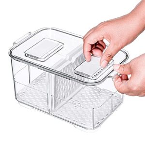 SANNO Vegetable Fruit Containers Fridge Food Storage Produce Saver Container Stackable Refrigerator Freezer Organizer Fresh Keeper Drawers Organizer set of 2