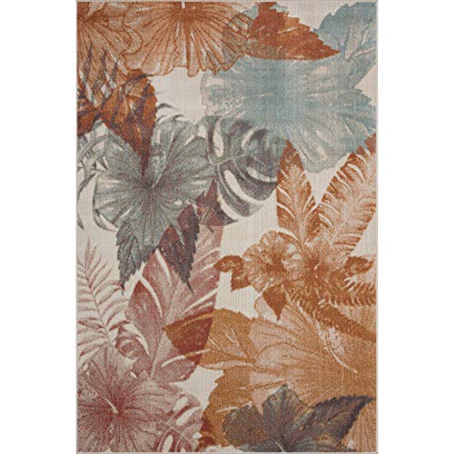 Lr Home Ox Bay Hibiscus Honey Botanical Tropical Woven Area Rug, Cream/Orange, 5'3" x 7'10"