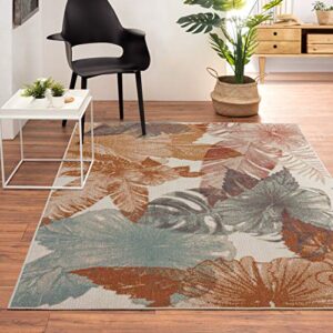 Lr Home Ox Bay Hibiscus Honey Botanical Tropical Woven Area Rug, Cream/Orange, 5'3" x 7'10"