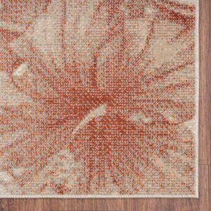 Lr Home Ox Bay Hibiscus Honey Botanical Tropical Woven Area Rug, Cream/Orange, 5'3" x 7'10"