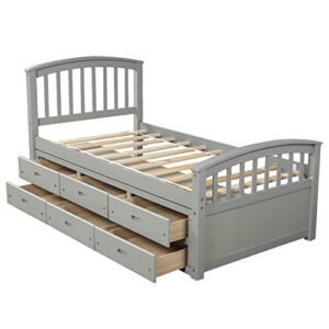 Harper & Bright Designs Twin Size Platform Storage Bed Solid Wood Captains Bed with 6 Drawers, No Box Spring Needed