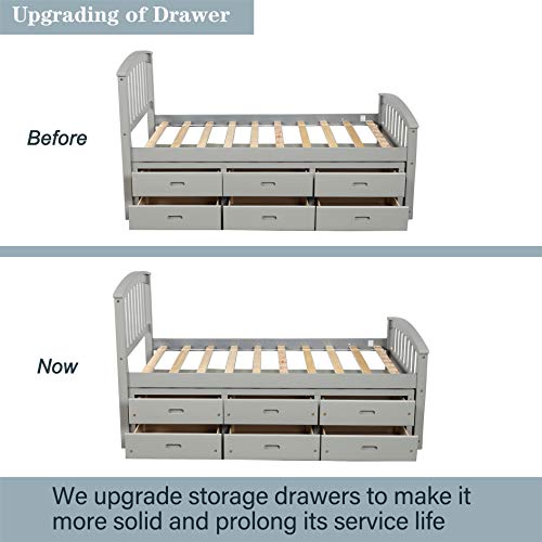 Harper & Bright Designs Twin Size Platform Storage Bed Solid Wood Captains Bed with 6 Drawers, No Box Spring Needed