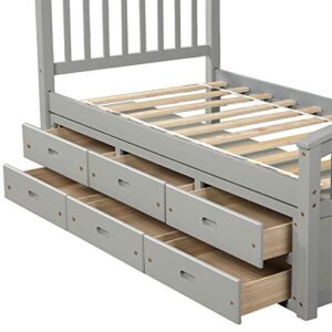 Harper & Bright Designs Twin Size Platform Storage Bed Solid Wood Captains Bed with 6 Drawers, No Box Spring Needed