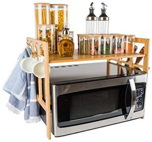 bamboo land- bamboo microwave rack countertop with hooks and built-in knife holder, microwave shelf countertop, countertop shelf, microwave stand countertop, microwave oven rack, over microwave shelf