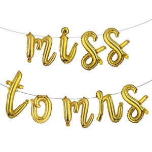 16 inch lowercase multicolor miss to mrs balloons banner foil letters mylar balloons for bachelorette party, wedding, bridal shower (l miss to mrs gold)