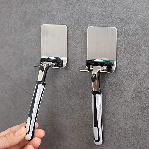 Razor Holder for Shower 8 Packs, Stainless Steel Waterproof Razor Hooks for Shower, No Drilling Heavy Duty Self Adhesive Shaver Hanger, Easy Assembly, for Kitchen Bathroom (Silver)