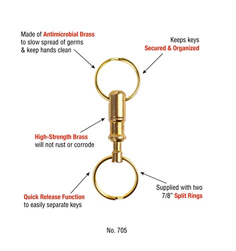 Lucky Line Brass Quick Release Key Ring Chain, 5 Pack (70505)