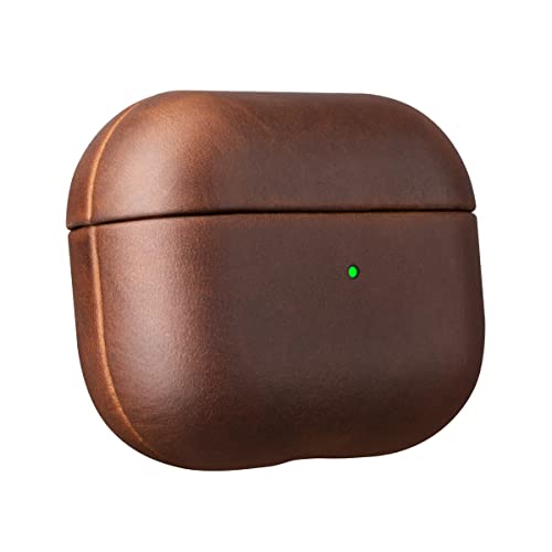 AirPods Pro Leather Case Cover, MAOGOAM Genuine Vintage Oil Wax Crazy Horse Cowhide Leather Case Cover for Airpods Pro 2019, Indiana Jones Style, Handcrafted Fully, The Front LED Visible, Dark Brown