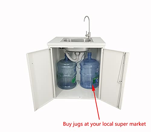 Steel Cabinet Portable Sink Self Contained Hand Wash Station Mobile Sink Water Fountain Water Supply 110V/12V Powered Built-in Pump Water Jugs NOT Included 24 X 18 X 30" Cabinet Size 10094-NF