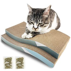 hpymore cat scratching pad, 2 pack corrugated cat scratcher cardboard, s type durable cat scratching board reversible with catnip for furniture protection