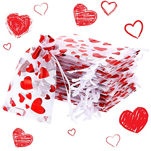 80 Pieces Heart Candy Bags Organza Jewelry Pouches 10 x 8 cm Pouch Drawstring Bags for Jewelry Packaging Valentine's Day Wedding Festival Party Supply