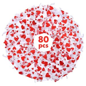80 Pieces Heart Candy Bags Organza Jewelry Pouches 10 x 8 cm Pouch Drawstring Bags for Jewelry Packaging Valentine's Day Wedding Festival Party Supply