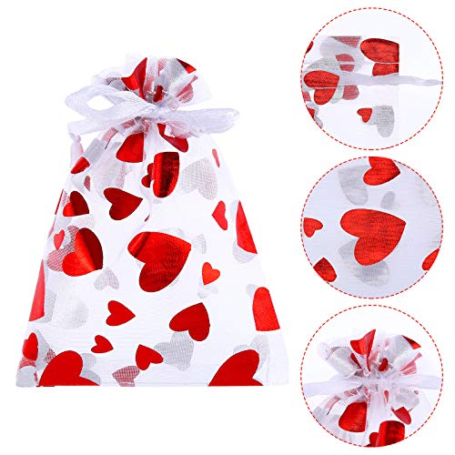 80 Pieces Heart Candy Bags Organza Jewelry Pouches 10 x 8 cm Pouch Drawstring Bags for Jewelry Packaging Valentine's Day Wedding Festival Party Supply