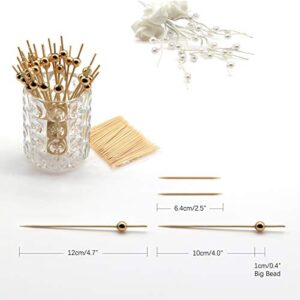 Minisland Gold Pearl Bamboo Cocktail Picks 4.7 Inch Long Fancy Toothpicks for Appetizers Drinks Fruits Party Food Garnish Skewer Sticks 100 Counts- MSL150