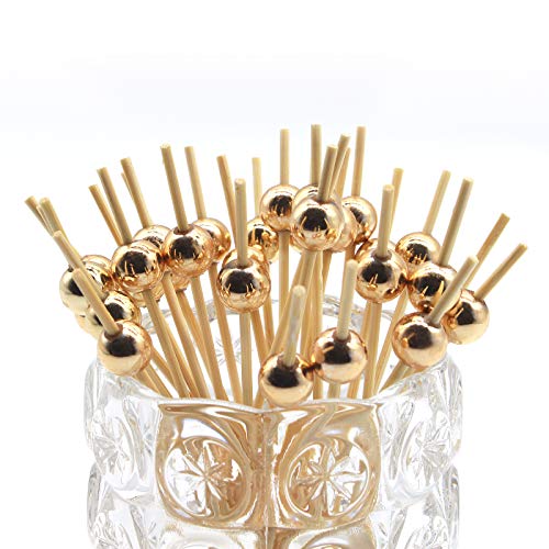 Minisland Gold Pearl Bamboo Cocktail Picks 4.7 Inch Long Fancy Toothpicks for Appetizers Drinks Fruits Party Food Garnish Skewer Sticks 100 Counts- MSL150