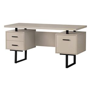 monarch specialties 7629 computer desk, home office, laptop, left, right set-up, storage drawers, 60" l, work, metal, laminate, beige, contemporary desk-60 l modern taupe black x 23.75" w x 30.25" h