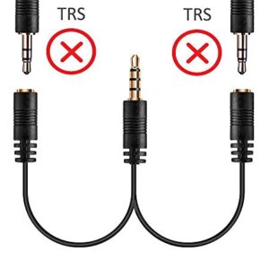 1 TRRS Jack to 2 TRRS Adapter, Splits 1 TRRS Phone/PC Jack into 2 TRRS Jacks for Headphone with Mic Compatible with iPhone, Samsung, PC, Mac, Rode SmartLav+ & Other 4-Pole Devices