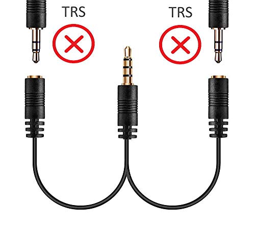 1 TRRS Jack to 2 TRRS Adapter, Splits 1 TRRS Phone/PC Jack into 2 TRRS Jacks for Headphone with Mic Compatible with iPhone, Samsung, PC, Mac, Rode SmartLav+ & Other 4-Pole Devices