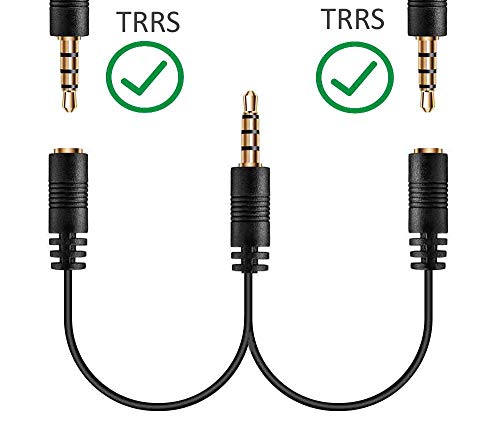 1 TRRS Jack to 2 TRRS Adapter, Splits 1 TRRS Phone/PC Jack into 2 TRRS Jacks for Headphone with Mic Compatible with iPhone, Samsung, PC, Mac, Rode SmartLav+ & Other 4-Pole Devices