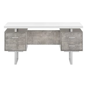 Monarch Specialties I 7633 Computer Desk, Home Office, Laptop, Left, Right Set-up, Storage Drawers, 60" L, Work, Metal, Laminate, Grey, White, Contemporary