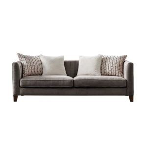 acanva velvet mid-century modern living room sofa with channel tufted back and arms, 82" w couch, grey