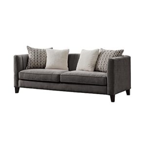 Acanva Velvet Mid-Century Modern Living Room Sofa with Channel Tufted Back and Arms, 82" W Couch, Grey