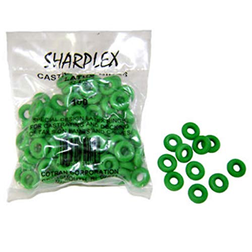 Sharplex Castration and Tail Docking Latex Bands Lambs and Calves Green 100 Count Package