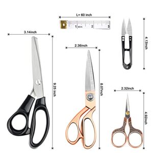 SEBIDER Sewing Pinking Shears Fabric Scissors Set Tailor Scissors Kit Dressmaker Zig Zag Shears Embroidery Scissors Thread Snips Measuring Tape, for Quilting Needlework Handicraft Scissors(5PCS)