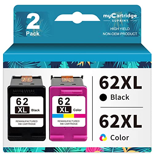 MYCARTRIDGE SUPRINT 62XL Ink Remanufactured Ink Cartridge Replacement for HP 62XL Black and Color OfficeJet 5740 5741 5742 5743 Series Envy 5541 5542 5660 5661 7640 5665 5640 5642 5643 Printer Ink 62