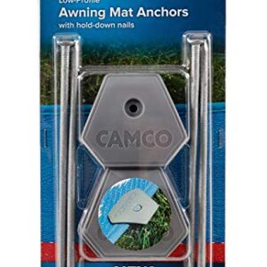 Camco 45633 RV Awning Mat Anchors - Safely Secure Your Awning Mat in Place - Set of 4 with 7-Inch Hold-Down Nails, Gray