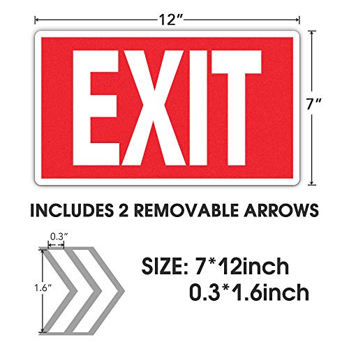 EXIT Signs Glow In The Dark EXIT Decals 3 Pack 12"x7" EXIT Photoluminescent Signs Stickers, Glows For Up To 8 Hours