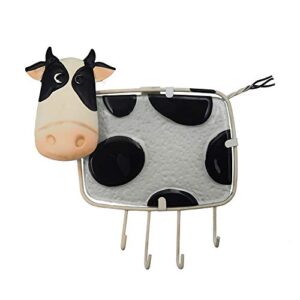 beruyu metal coat hook with 4 hooks, cute cow piggy key holder, wall decoration hook wall hanging for coats, keys, towels (cow)