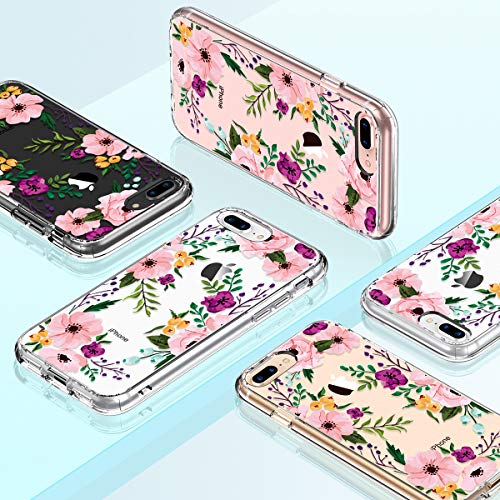 GiiKa iPhone 8 Plus Case, iPhone 7 Plus Case with Screen Protector, Clear Heavy Duty Protective Case Floral Girls Women Hard PC Case with TPU Bumper Cover Phone Case for iPhone 8 Plus, Small Flowers