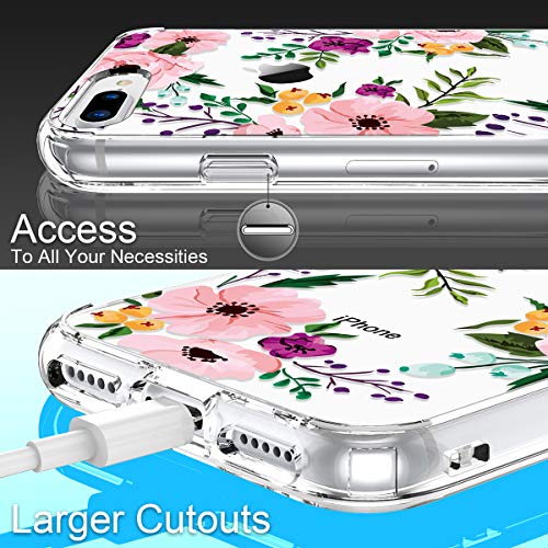 GiiKa iPhone 8 Plus Case, iPhone 7 Plus Case with Screen Protector, Clear Heavy Duty Protective Case Floral Girls Women Hard PC Case with TPU Bumper Cover Phone Case for iPhone 8 Plus, Small Flowers