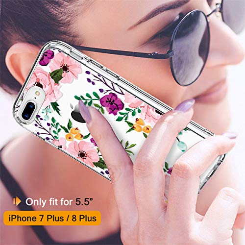 GiiKa iPhone 8 Plus Case, iPhone 7 Plus Case with Screen Protector, Clear Heavy Duty Protective Case Floral Girls Women Hard PC Case with TPU Bumper Cover Phone Case for iPhone 8 Plus, Small Flowers