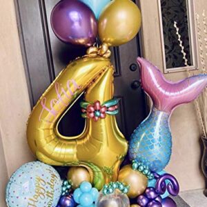 7pcs Mermaid Balloons Number Balloons for 1st 2nd 3rd Birthday Party Girls' Mermaid Tail Decoration Supplies (6 Number)