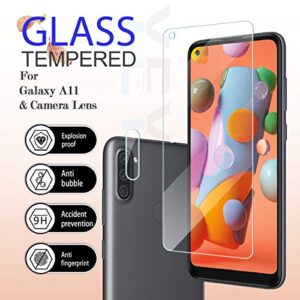 YEYEBF Galaxy A11 HD Clear Tempered Glass Screen Protector + Camera Lens Protectors, [2+2 Pack] [3D Glass] [Anti-Glare] [Bubble-Free] Screen Protector Glass For Samsung Galaxy A11