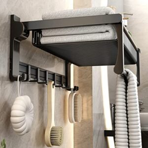 volpone towel rack for bathroom towel storage wall mounted foldable towel shelf with towel bar hooks no assembly required 24-inch black