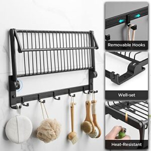 VOLPONE Towel Rack for Bathroom Towel Storage Wall Mounted Foldable Towel Shelf with Towel Bar Hooks No Assembly Required 24-Inch Black