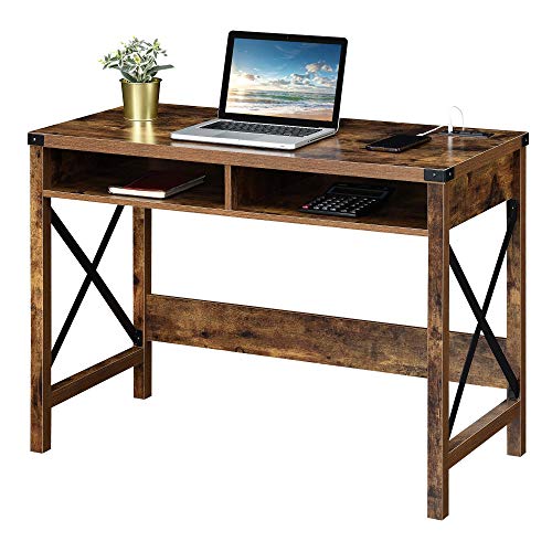 Convenience Concepts Durango Desk with Charging Station, 42", Barnwood/Black