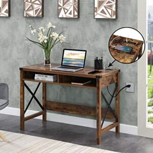 Convenience Concepts Durango Desk with Charging Station, 42", Barnwood/Black