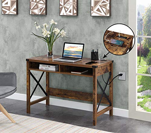 Convenience Concepts Durango Desk with Charging Station, 42", Barnwood/Black