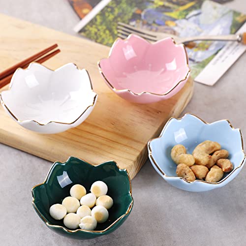 VanEnjoy Set of 4 Ceramic Seasoning Dishes Dish Sushi Dipping Bowl, Cherry Blossom Sauce Tea Bag Holder Serving Dish for Kitchen