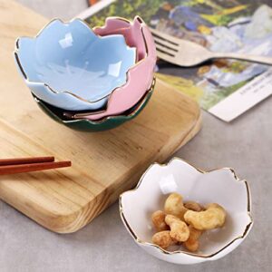 VanEnjoy Set of 4 Ceramic Seasoning Dishes Dish Sushi Dipping Bowl, Cherry Blossom Sauce Tea Bag Holder Serving Dish for Kitchen