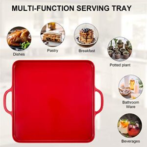 HSDT Square Serving Trays with Handles Melamine Red 12.5x12.5 Inch Spill Proof Kitchen Eating Trays Set of 2 for Cafeteria Cafe Food Appeizer Dessert Snack Dinner Lunch Breakfast,TR17-02