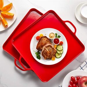 HSDT Square Serving Trays with Handles Melamine Red 12.5x12.5 Inch Spill Proof Kitchen Eating Trays Set of 2 for Cafeteria Cafe Food Appeizer Dessert Snack Dinner Lunch Breakfast,TR17-02